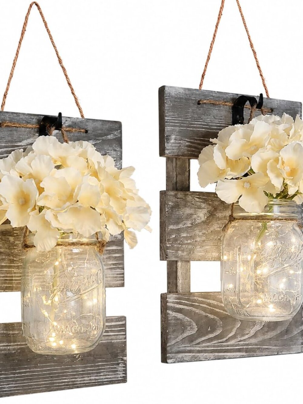 Farmhouse Mason Jar Wall Sconces Set of 2, Rustic Gray Decor